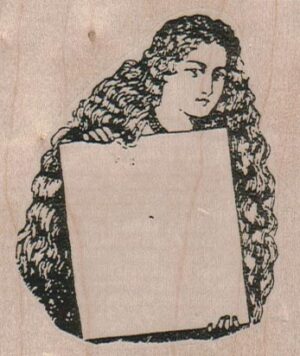 Long Haired Lady Holding Sign 2 1/2 x 2 3/4-0