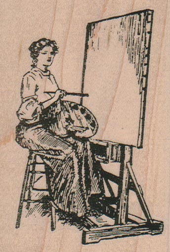 Lady Painting At Easel 2 1/2 x 3 1/2-0