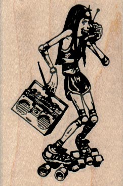 RollerSkating Girl With BoomBox 1 3/4 x 2 1/2-0