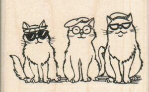 Three Cats In Glasses 3 1/4 x 2-0