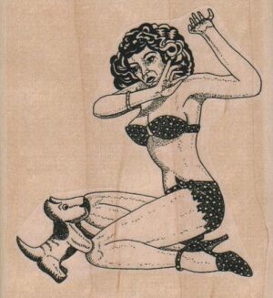 PinUp Girl Hands Up From Dog 3 1/2 x 3 3/4-0