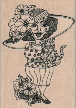 Red Hat Lady With Cat And Flowers 2 1/2 x 3 1/2-0