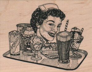 Waitress With Ice Cream Treats 4 1/4 x 5 1/4-0