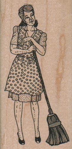 Fifties Housewife With Broom 1 3/4 x 3 1/2-0