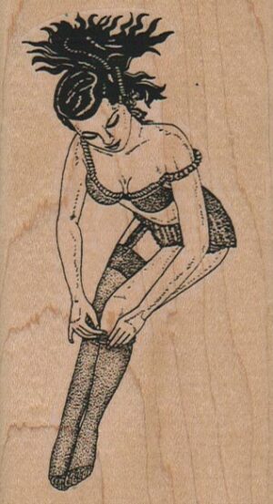 PinUp Girl Putting On Nylon Stocking 2 1/4 x 4-0