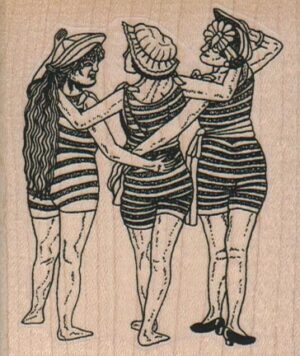 Three Girls In Striped Bathing Suits 2 1/2 x 3-0