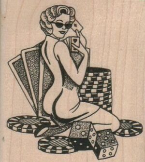 PinUp Girl With Gambling Accoutrements 3 1/4 x 3 1/2-0