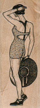 Swimsuit Lady Holding Hat 1 1/2 x 3 3/4-0