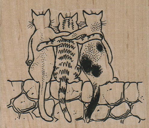 Cat Trio On Block Wall 3 1/2 x 3-0