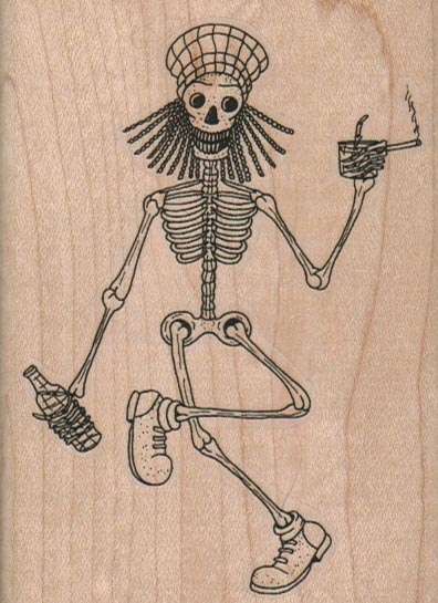 Skeleton With Cigarette & Drink 2 3/4 x 3 3/4-0