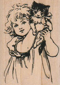 Girl With Kitten 2 1/2 x 3-0