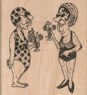 Two Bathing Suit Ladies With Drinks 2 3/4 x 3-0
