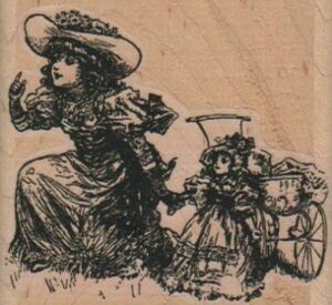 Two Girls With Carriage 2 3/4 x 2 1/2-0