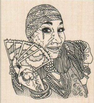 Lady With Cards 3 1/2 x 3 3/4-0