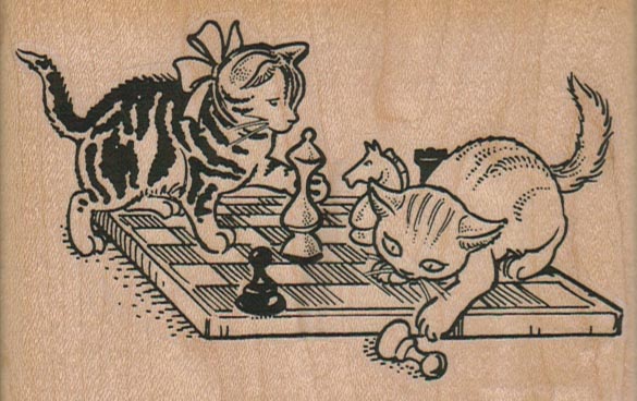 Kitties Playing Chess 4 x 2 1/2-0