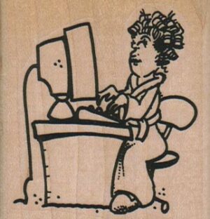 Woman In Curlers Computing 2 1/4 x 2 1/4-0