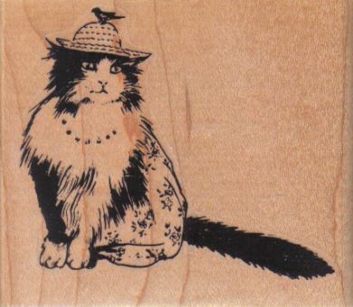 Cat With Bird On Hat 3 x 2 1/2-0