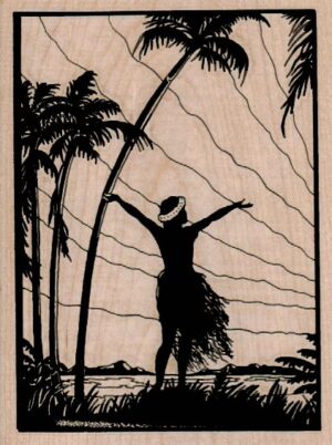 Hula Dancer With Palm Trees 4 1/2 x 5 3/4-0