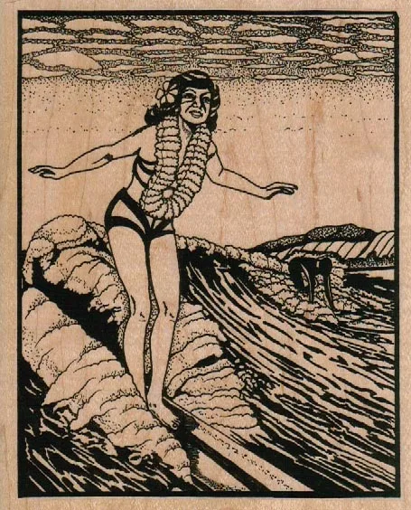 Surfboarder With Lei 4 3/4 x 5 3/4-0