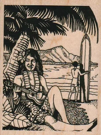 Ukelele Hula And Surfer 3 1/2 x 4 1/2-0