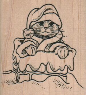Cat Santa In Chimney 2 3/4 x 3-0