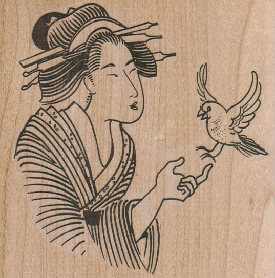 Geisha With Bird 3 3/4 X 3 3/4-0