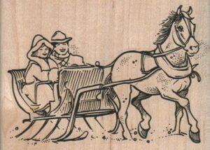 Couple in Horse-Drawn Sleigh 3 1/2 x 2 1/2-0