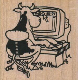 Cow At Computer 2 3/4 x 2 3/4-0