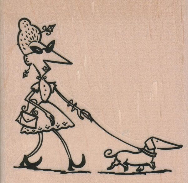 Lady Walking Dog 3 1/4 x 3-0