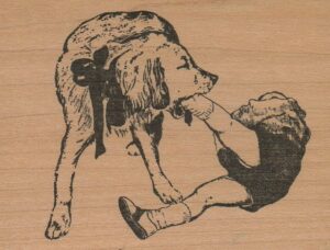 Dog Holding Child's Leg 3 1/4 x 2 1/2-0