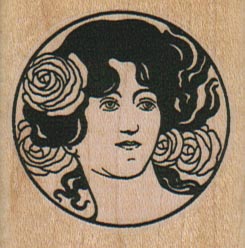 Art Nouveau Lady Circle 1 3/4 x 1 3/4-0