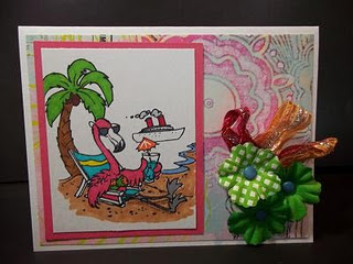 Flamingo On Beach 3 1/4 x 3 1/2-32084