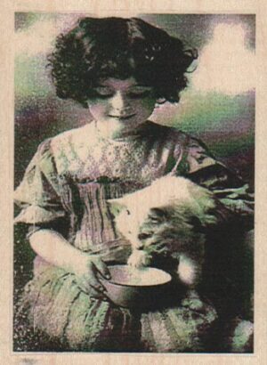 Girl Feeding Cat Photo/ATC 2 1/2 x 3 1/4-0