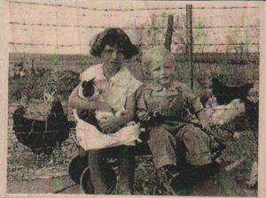 Children With Cat And Chickens Photo/ATC 3 1/4 x 2 1/4-0