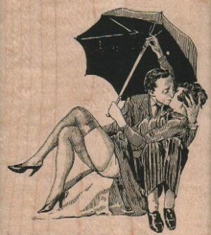 Couple Kissing Under Umbrella 3 1/4 x 3 1/2-0