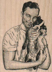 Man Hugging Dog 2 1/4 x 3-0