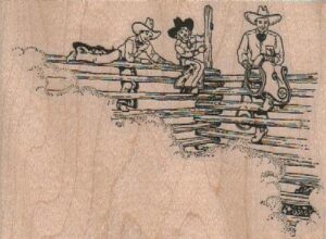 Cowpokes On Fence 4 1/4 x 3-0
