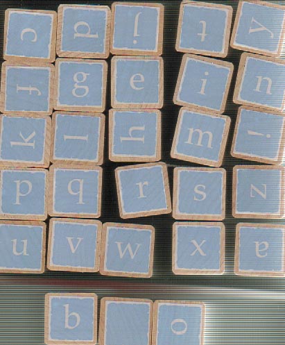Alphabet Set-26 Letters plus ! and blank square. Wood Mounted on Pegs, each 3/4 x 3/4-0
