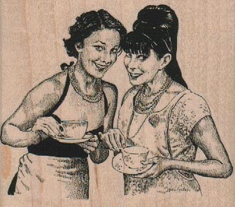 Two Ladies With Tea 3 1/2 x 3-0