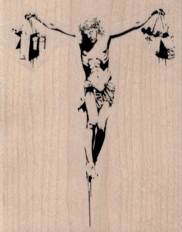 Banksy Shopping Jesus on Cross 3 1/4 x 4-0