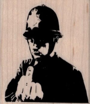 Banksy Cop Giving Finger 2 x 2 1/4-0