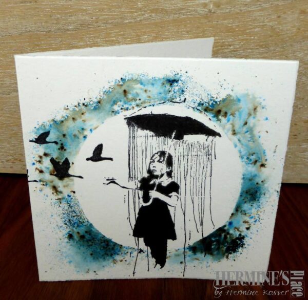 Banksy Rain Under Umbrella Girl 2 3/4 x 4 1/2-42190
