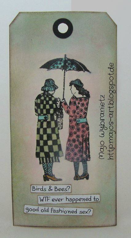 Two Whimsical Ladies Under Umbrella 2 x 4-91564