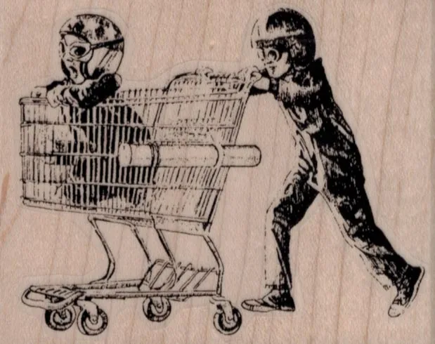 Boys Playing With Shopping Cart 3 1/4 x 2 1/2-0
