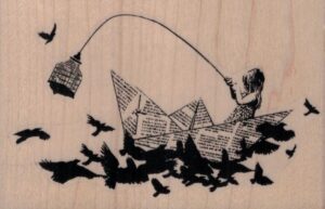Banksy Child Fishing In Paper Boat 4 x 2 1/2-0