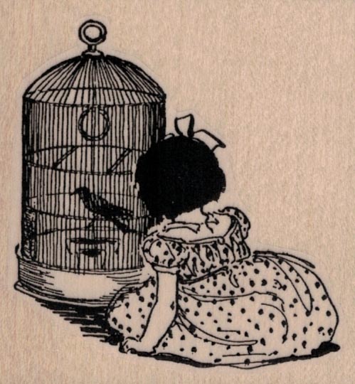 Girl With Bird Cage 2 3/4 x 2 3/4-0