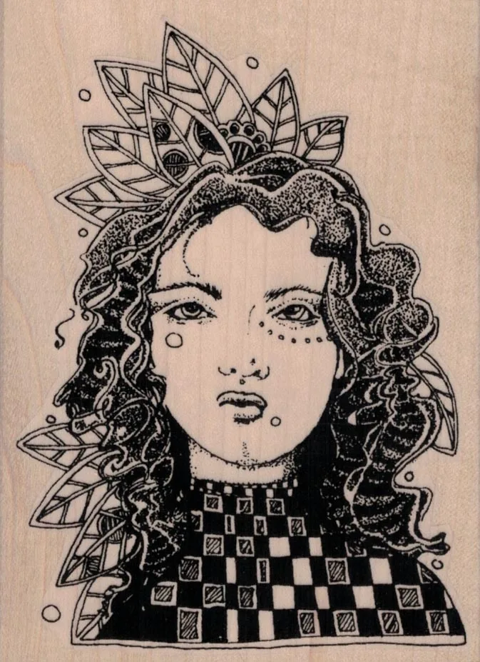 Whimsical Leaf Lady Face 3 1/2 x 4 3/4-0
