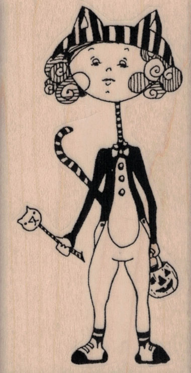 Whimsical Tuxedo Cat Trick Or Treater 2 x 3 ¾-0