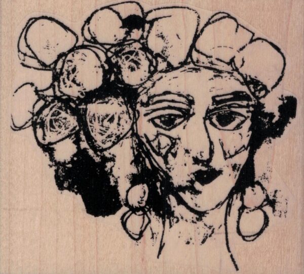 Tina Walker Scribble Girl With Curlers And Earrings 3 3/4 x 3 1/4-0