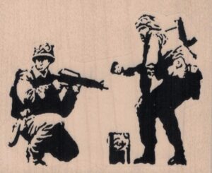 Banksy Soldiers Painting 3 1/2 x 2 3/4-0